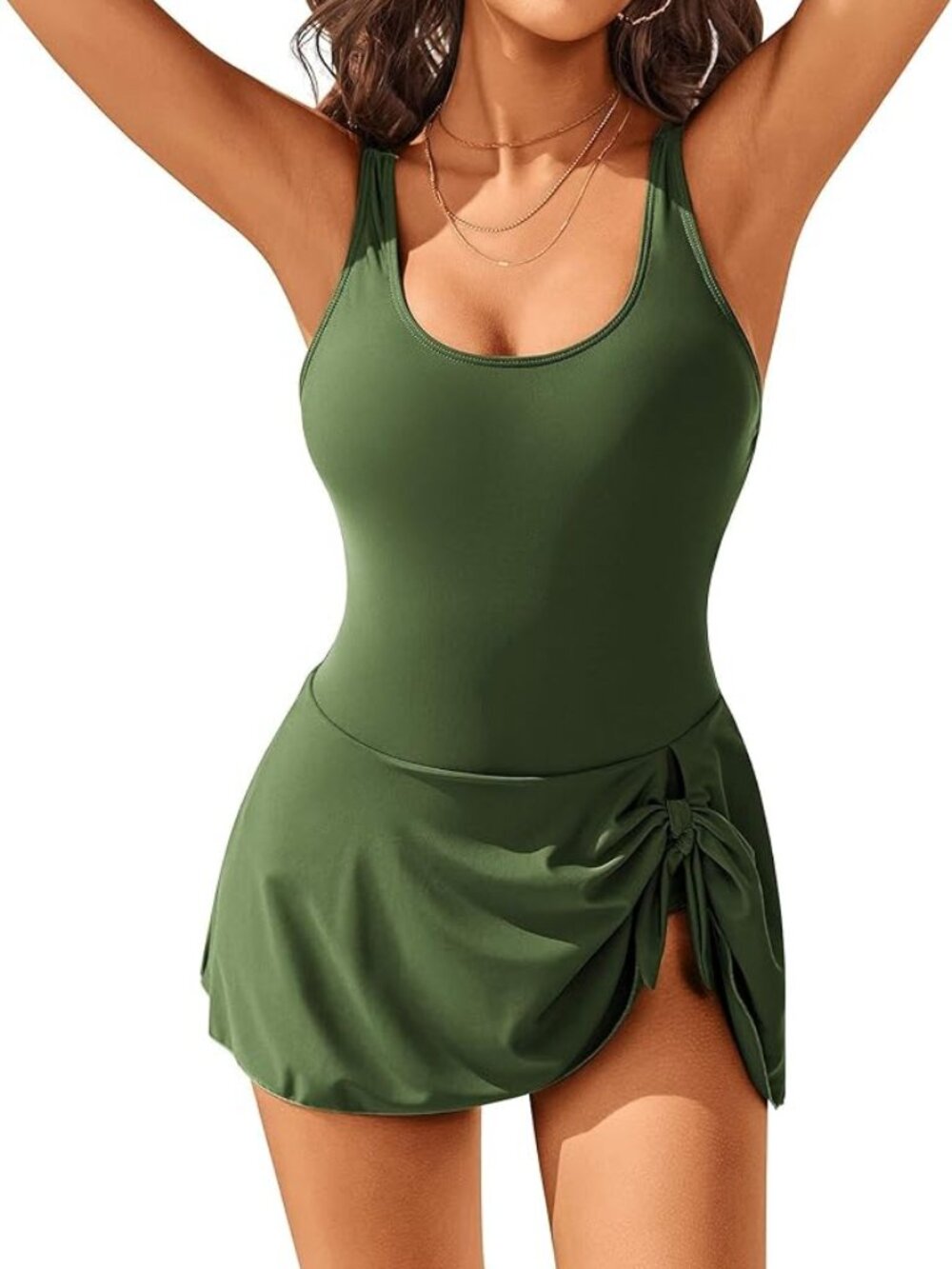 AI'MAGE One Piece Swim-dress Tummy Control Tie Knot Skirt